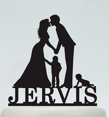 

custom bride groom with kids Snowflake Personalized Winter mr mrs family name Wedding Cake Toppers