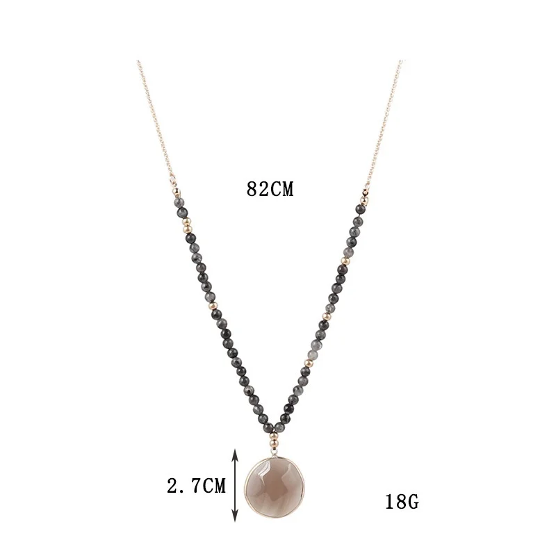 

Круглый Серый Оникс Камень кулон ожерелье натуральный камень бисером Золотая Длинная цепочка ожерелья Аксессуары Ювелирные изделия