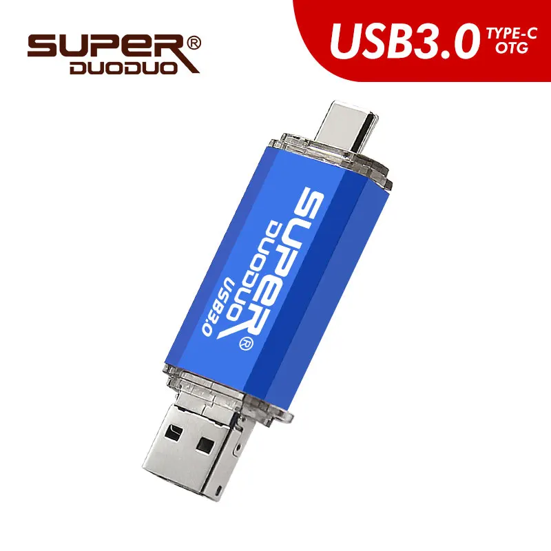blue 2 в 1 type-C флеш-накопитель usb 3,0 32 Гб 64 Гб 128 ГБ флеш-накопитель usb накопитель оригинальная Емкость Флешки высокое количество u-диск - Цвет: blue