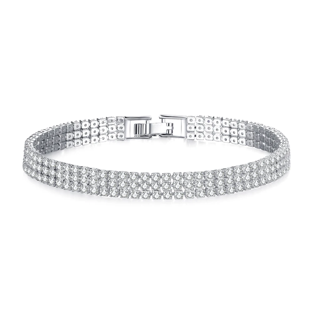 White 3Row WhiteGold Новинка, модное с зеленым кристаллом браслет дружбы фенечки для женщин, серебряный цвет, Круглый циркониевый браслет, браслет, подарок - Окраска металла: White 3Row WhiteGold