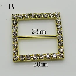 Блестящий Квадрат 10 шт. золотой пряжкой Rhinestone Diamante Лента слайдер Свадебное приглашение украшения пряжки металла кристалл - Цвет: 1