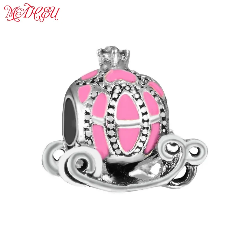 European 6colors Cinderella's Enamel Pumpkin Sled Car Charm Beads Fit DIY Original Pan Bracelet Necklace Jewelry For Women Gift |