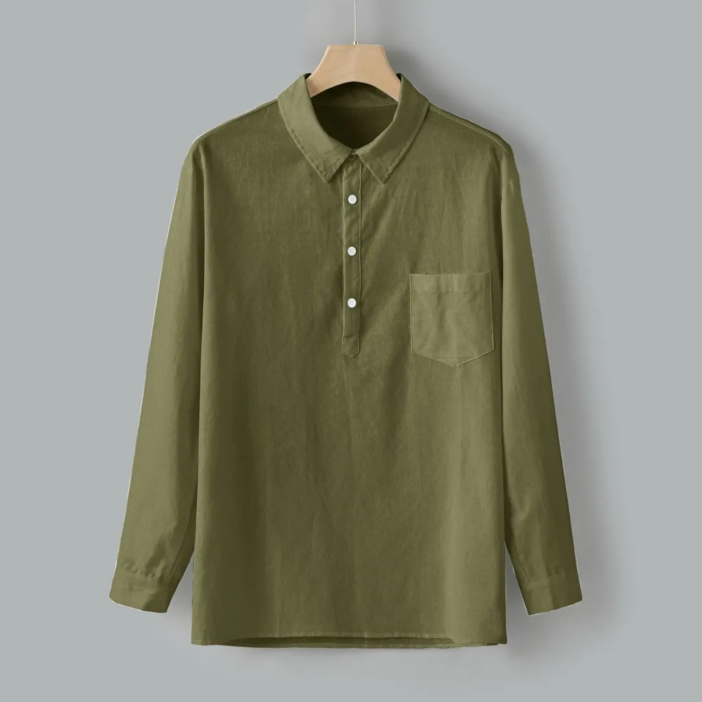 5XL мужские льняные хлопковые рубашки с длинным рукавом и стоячим воротником, однотонные свободные осенние Рубашки, модная классическая мужская одежда
