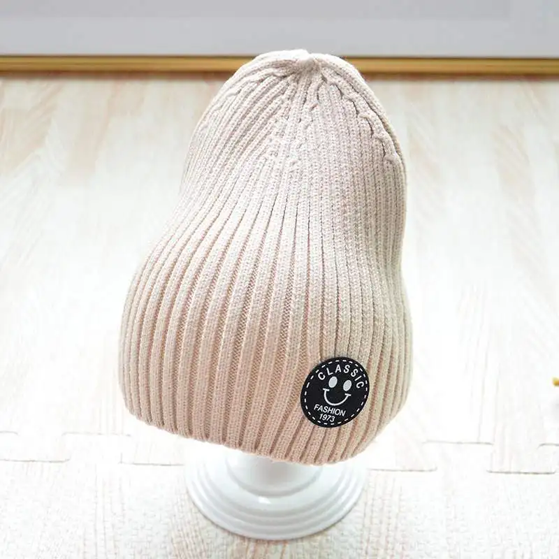 beige 2 Однотонная теплая шапка для младенца, шапка для девочек и мальчиков, зимние вязаные шапки, Модная вязаная детская шапочка в полоску, вязаная крючком, casquette enfant - Цвет: beige 2