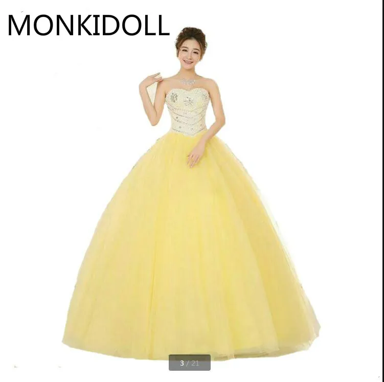 Последний стиль бальное платье Желтый сильно кристаллы сверкающие выпускного