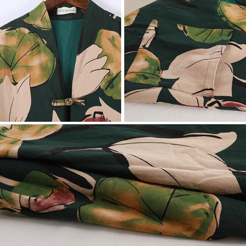 

Hisenky 2019 Spring Vintage Trench Long Sleeve Big Flowers Trench Coat Retro Chinese Traditional Windbreaker Female Cotton Coat