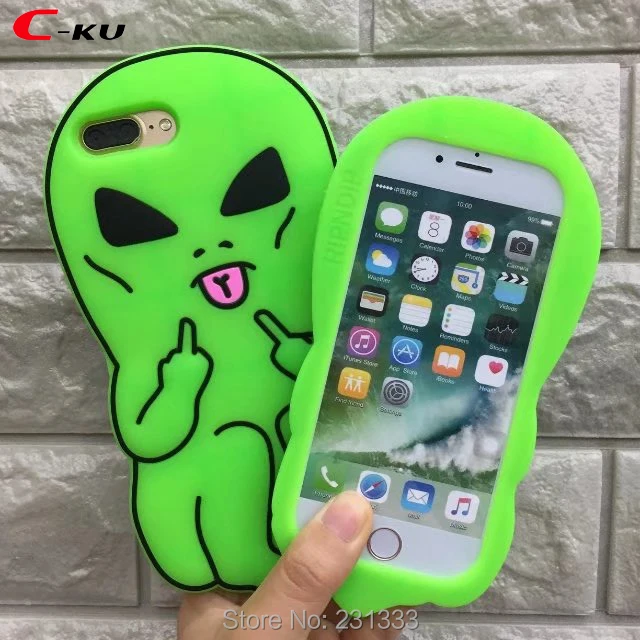 C-ku Alien 3D мультяшный мягкий чехол силикон гель для Iphone X 8 I8 7 PLUS I7 6 6S SE 5 5S милый