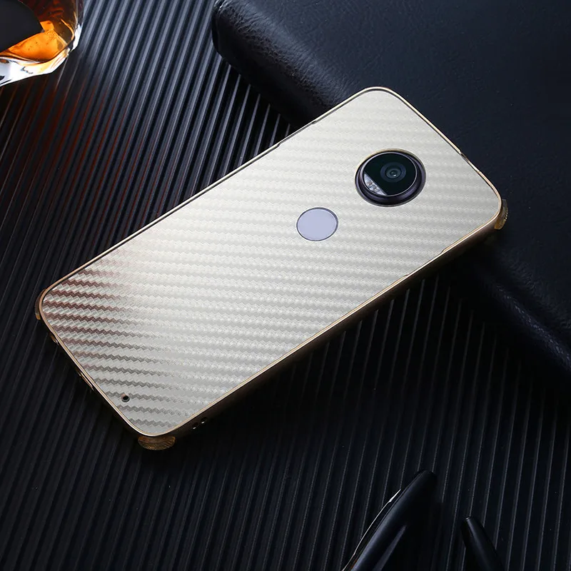 For Motorola Z2 Play Anti-knock Case Plating Metal Frame with Carbon Fiber Hard Back Cover for Moto XT1710 |