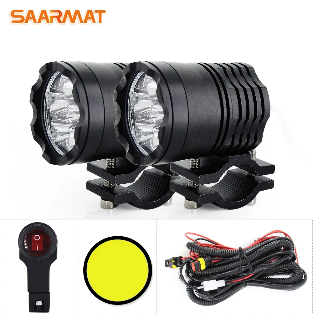 

Universal 8000Lm/set White Yellow Led Motorcycle Headlight +Switch fit SUV Motorbike Spotlight Head bulb 12V DIY Fog Lights