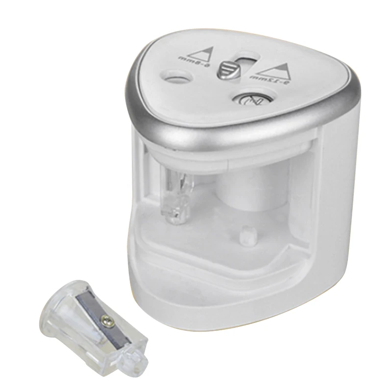 Серебристая электрическая точилка для карандашей 1 шт. Пластиковая с двумя