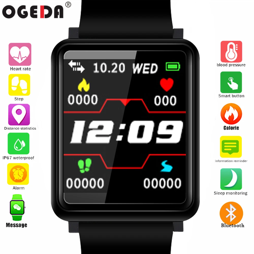 OGEDA F1 Модные Смарт часы IP67 водонепроницаемые спортивные фитнес трекер пульсометр