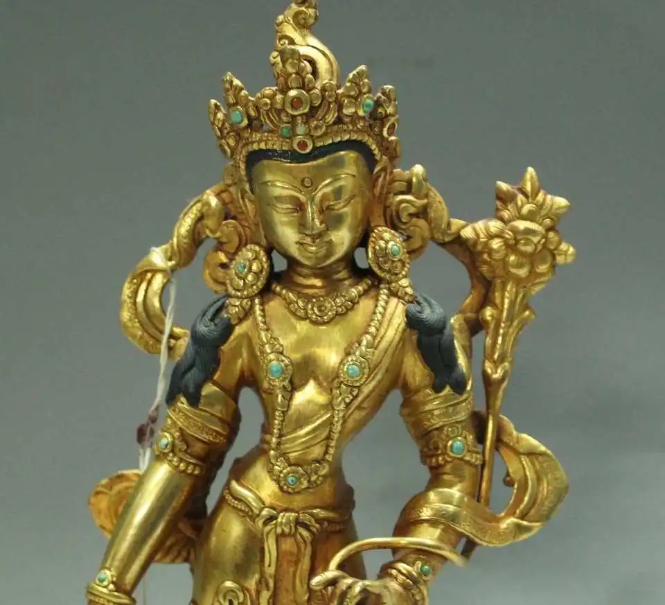 9&quot Tibet Buddhism Temple Bronze 24K Gold Lotus Flower Hand Kwan-Yin Buddha | Дом и сад