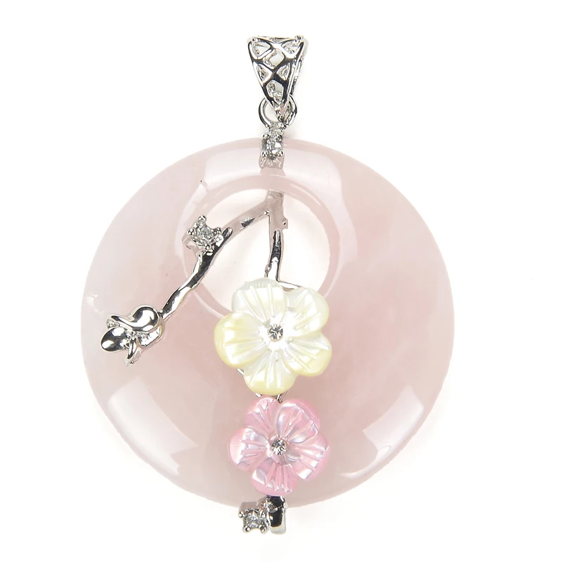 

Natural Amethysts Stone Pendant for Women Necklace Rose Flower Shell Wrap Bead Pink Quartzs Crystal Blue Sand Veins Onyx Jewelry