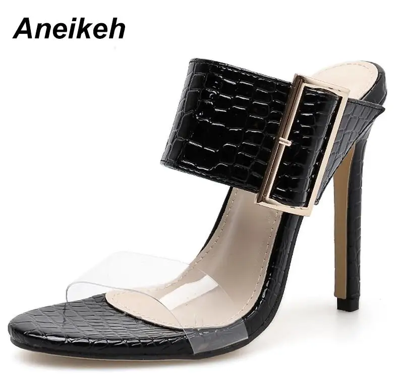 black Aneikeh/модные босоножки на шпильке с открытым носком и пряжкой; летние модные босоножки; женская обувь на высоком каблуке; Цвет Черный; Размеры 35-40 - Цвет: black