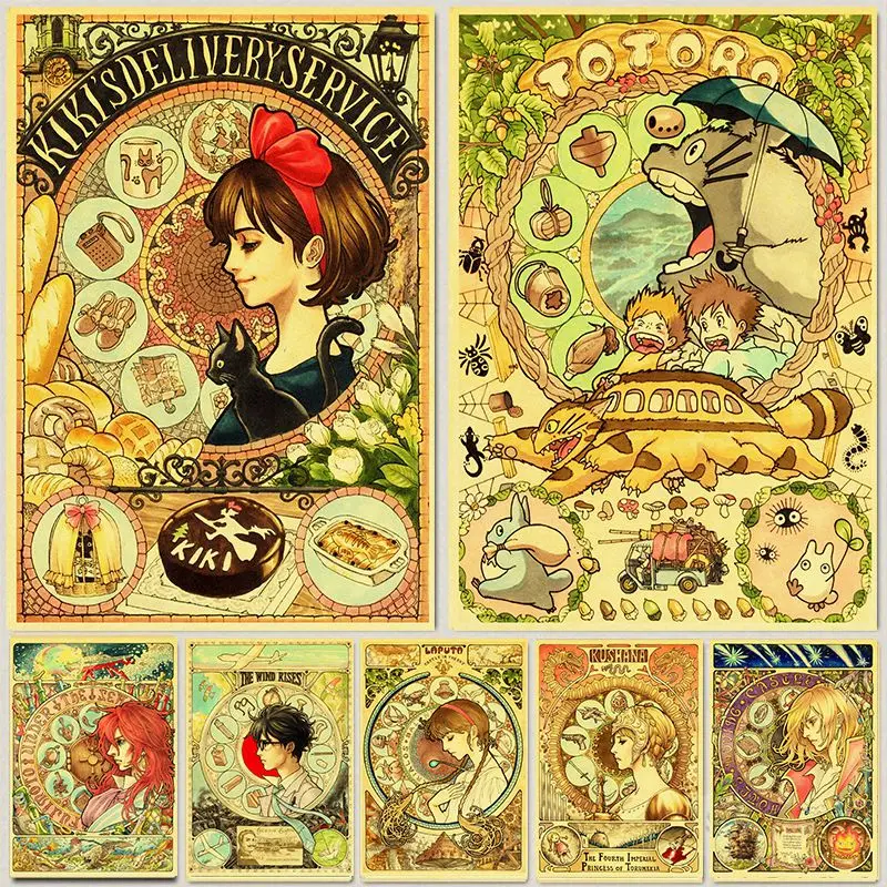

Cartoon Anime Hayao Miyazaki Totoro Spirited Away Totoro Poster Cafe Kid Home Decor Retro Kraft Paper Wall Decor