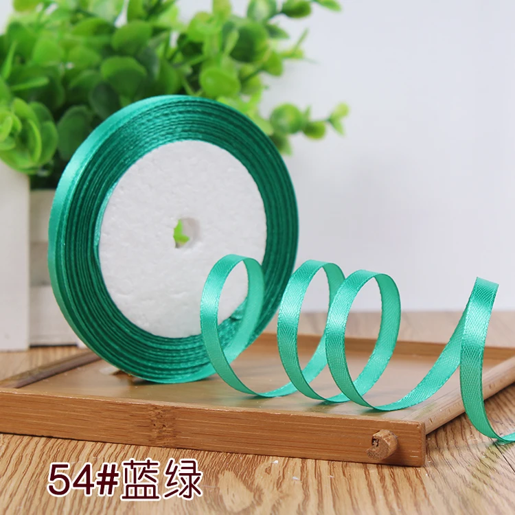 54 Blue Green 2/"(6 мм) 25 ярдов дешевая атласная лента для рукоделия и шитья, белая, черная, синяя, Фиолетовая лента ручной работы, материал для рукоделия, подарочная упаковка - Цвет: 54 Blue Green