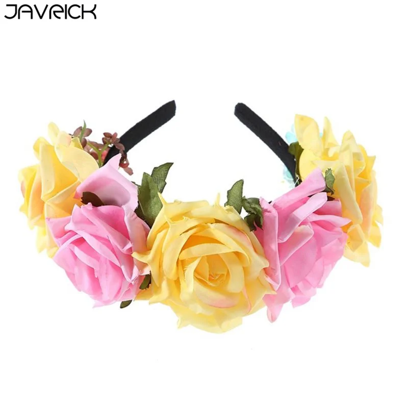 Yellow Pink Женский мексиканский имитация цветка розы повязка на голову контрастный цвет Танцовщица фламенко Корона Венок Хэллоуин костюм головной убор - Цвет: Yellow Pink