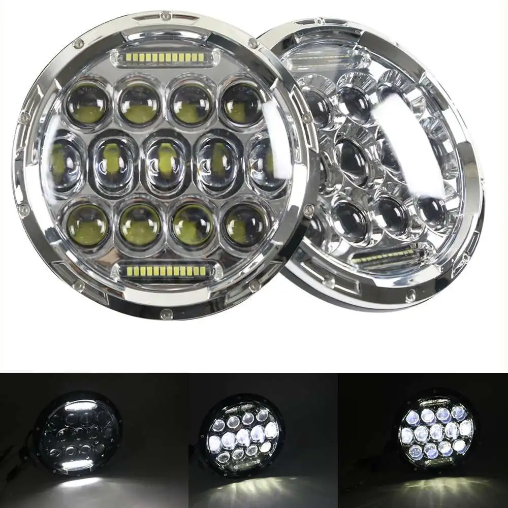 2 шт. автомобильные 7 дюймовые светодиодные фары Halo Angle Eyes DRL налобный фонарь для Jeep Wrangler JK suzuki samurai для Lada 4x4 urban Niva - Цвет: 75W Chrome