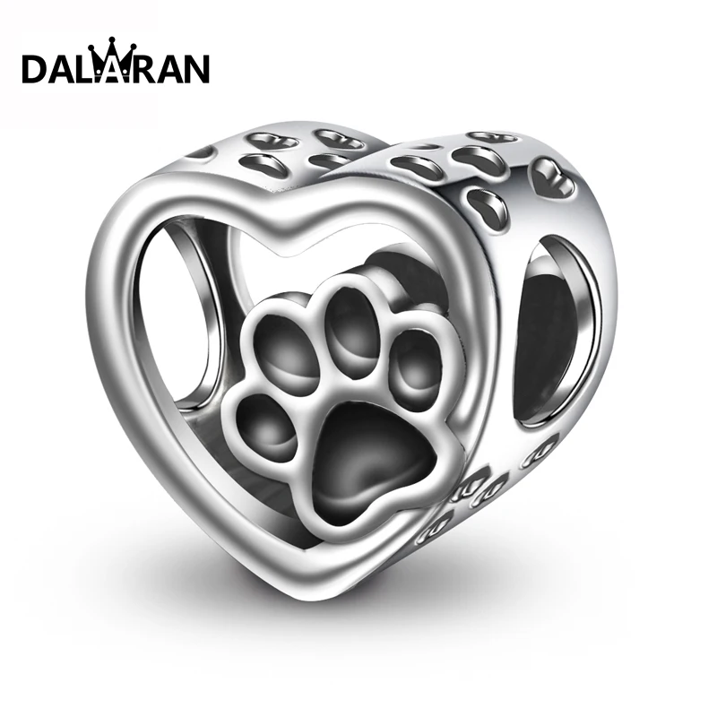 DALARAN серебро 925 пробы ярко-розовая любовь в форме лапки животного бусины для изготовления браслетов ожерелье романтическая мода женщина любовник шарм подарок - Цвет: Silver