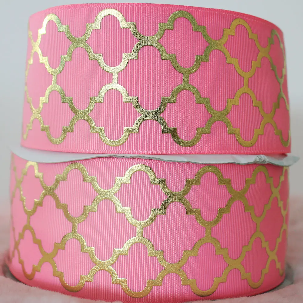 57mm 10 yards geometry foil gold printed ribbon grosgrain brand DIY fabric headband wrap 6 colors | Дом и сад
