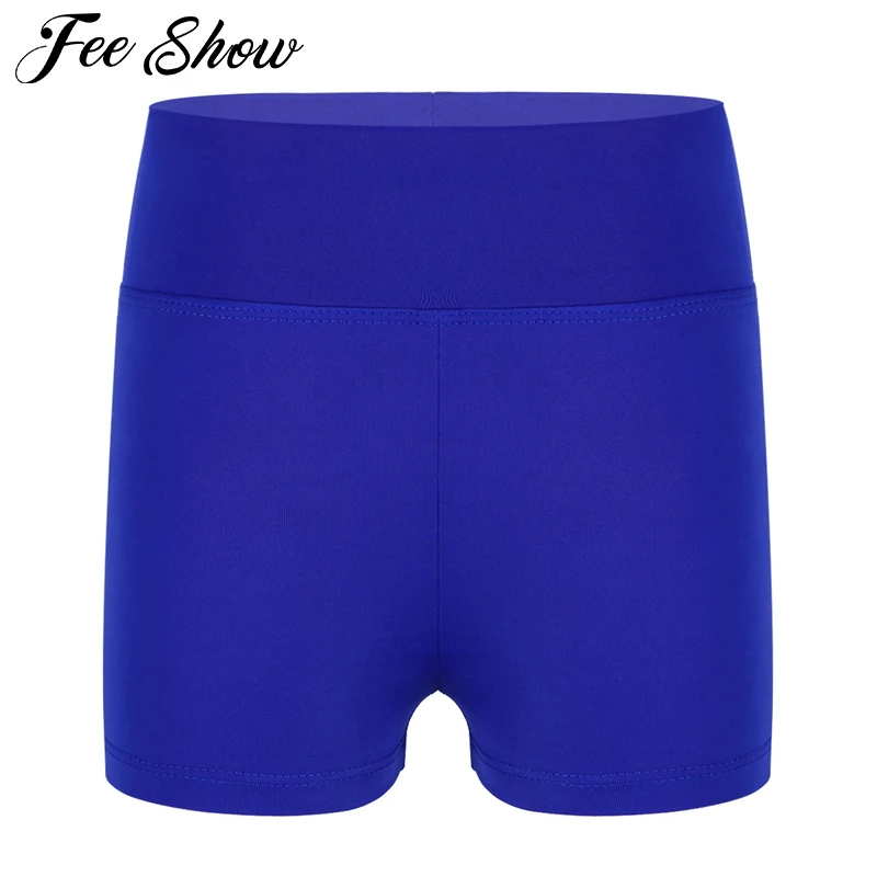 

Teen Kids Girs High Waisted Lycra Spandex Dance Shorts Girls Royal Blue Work Out Gymnastics Dancing Shorts Fitness Shorts