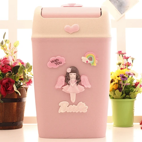 Hello kitty мусорные баки Пшеничная солома материал мультфильм милый бытовой мусорный бак с крышкой кухня ванная комната автомобиль мусорное ведро розовый/синий - Цвет: K