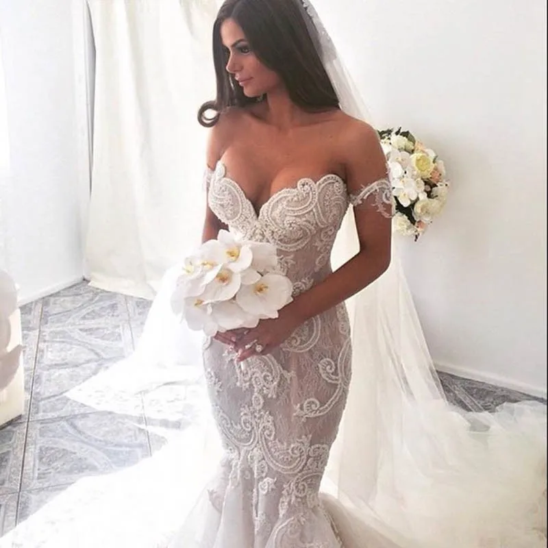 Модное платье-Русалка с жемчугом украшенное бусинами свадебные платья открытыми