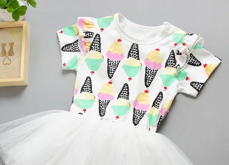 2017 Summer Dress Toddler Kids Girls Clothes Ice Cream Print Tutu Ball Gown Princess Party Dresses Outfits 1-6Y | Детская одежда и