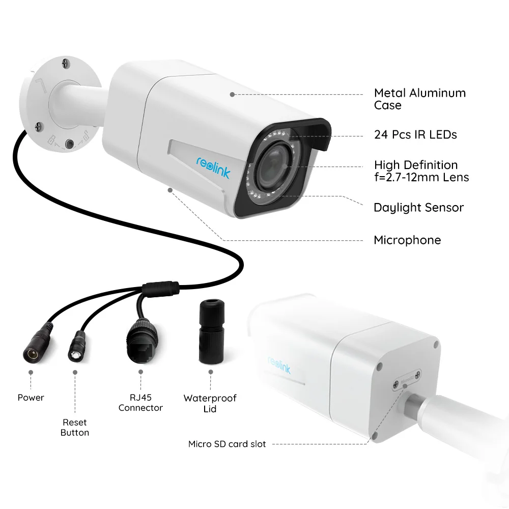 Reolink RLC-511 PoE IP камера для улицы 5MP 4x оптический зум IP66 Водонепроницаемая инфракрасная камера безопасности SD слот для карты