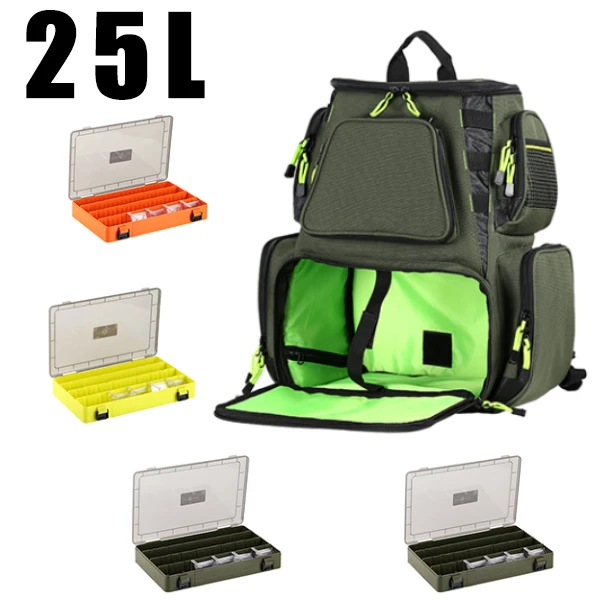 BAG WITH 4 BOXES SeaKnight SK004 Large Fishing Bag 1000D Nylon 41*44*20cm MultiFunction Breathable Army Green Big Outdoor Fishing Tackle 2 Layers - Цвет: BAG WITH 4 BOXES