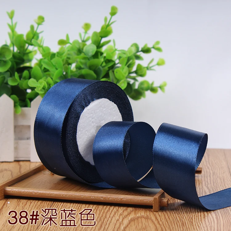 Dark blue 25 ярдов 6/10/15/20/25/40/50 мм атласными лентами DIY искусственный шелк розы Ремесла поставок швейной фурнитуры Скрапбукинг Материал - Цвет: Dark blue