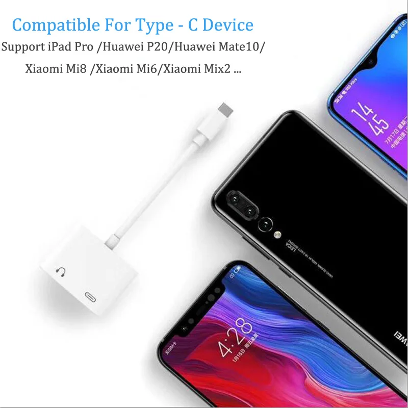 Аудиокабель Type C Aux 2 в 1 зарядное устройство адаптер для Huawei P20 Mate 10 Xiaomi Mi8 Mi6 USB до 3 5