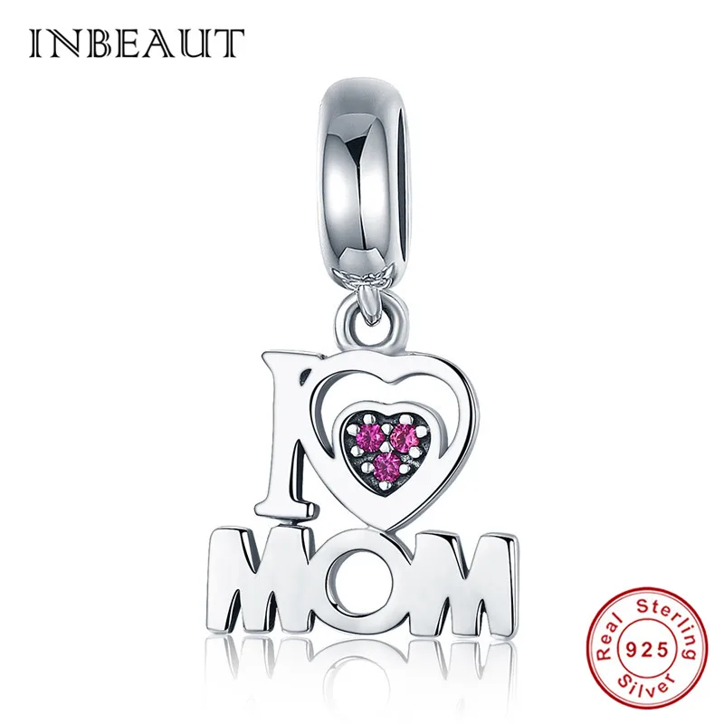 INBEAUT, Настоящее 925 пробы, серебро, любовь, мама и папа, ребенок, сердце, подвески, семейные бусины, Подходит для Пандора, браслет, подарок на день матери