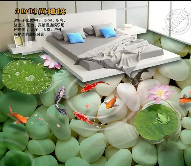 Бесплатная доставка 3D Наклейка на стену заказ каменный Лотос карп настил