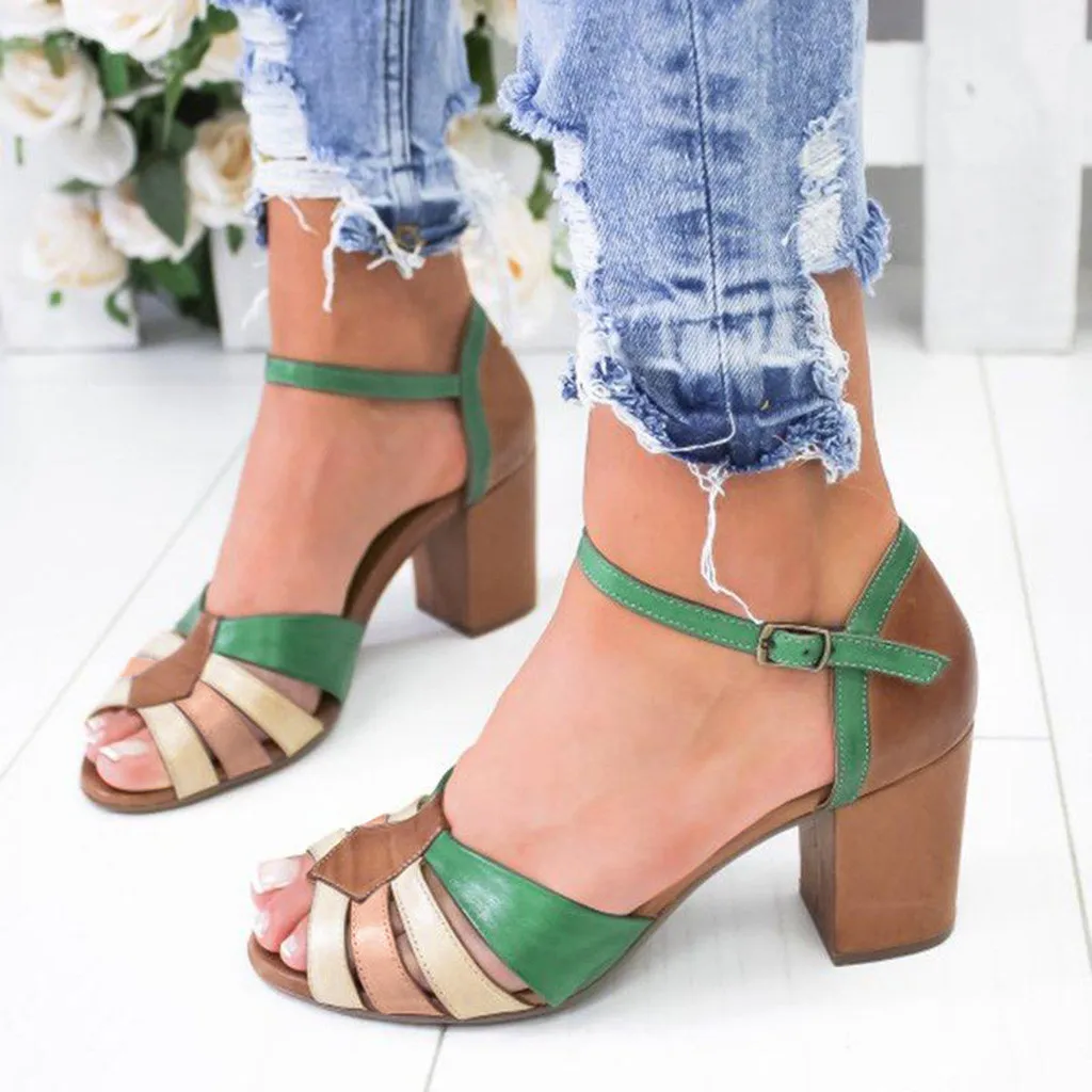 Women's Fashion Casual Mixed Colors Open Toe High Heel Sandals Square Shoes Scarpe da donna Buty damskie | Обувь