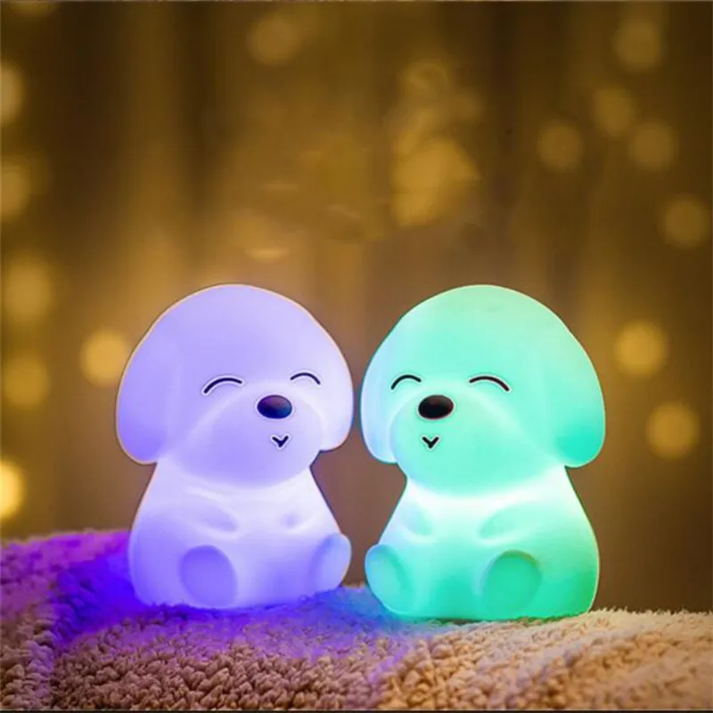 7 цветов меняющийся светодиодный Ночной светильник небольшой Творческий щенок