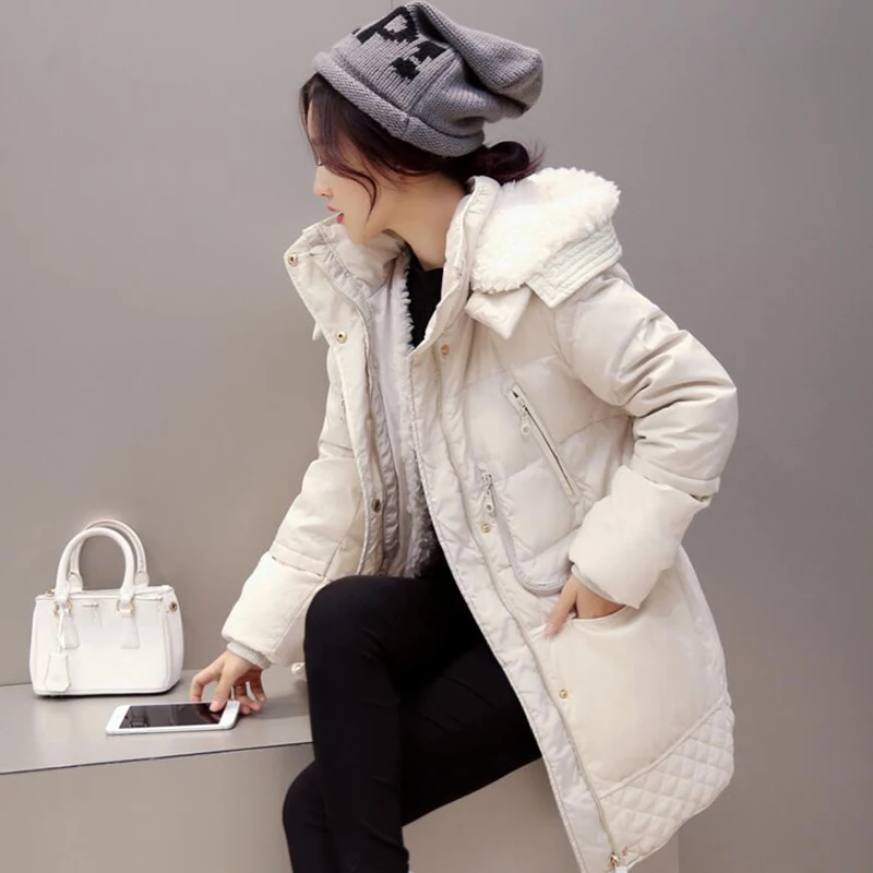 2018 зимние толстые пуховики с белым утиным пухом из овечьей шерсти женские