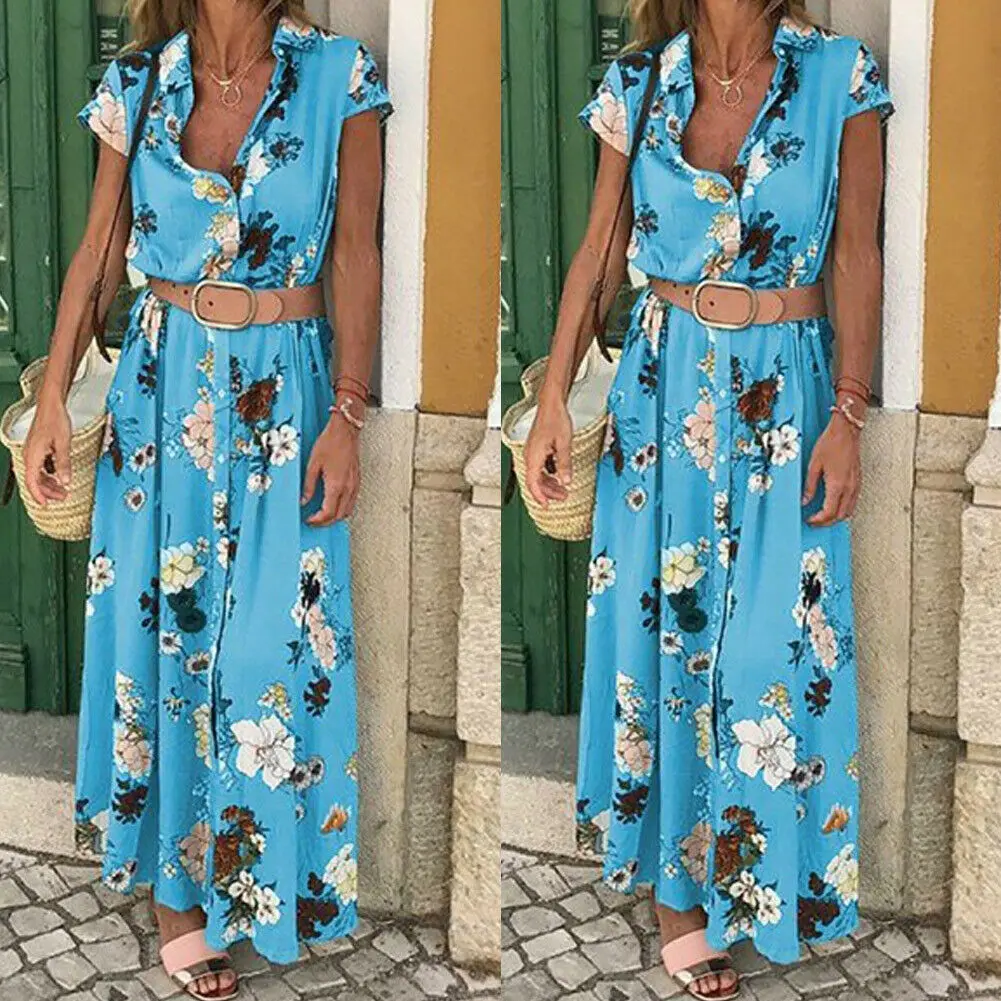 Женское длинное пляжное платье рубашка Boho элегантный вечерний сарафан с