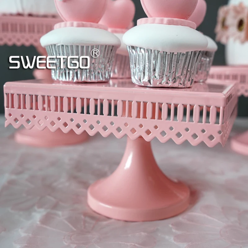 Square Type Cake Stands Pink Princess Birthday Theme Party Topper Wedding Cupcake Stand Dessert Tray Home Supplies | Дом и сад