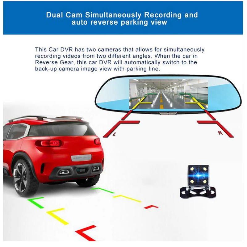 QUIDUX Автомобильный видеорегистратор зеркало заднего вида " 3g Full HD 1080 P gps навигация wifi двойной объектив видео рекордер камера видеорегистратор монитор парковки