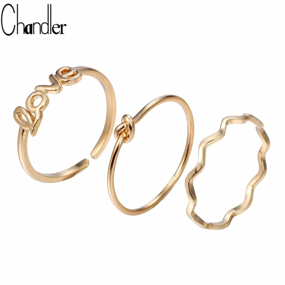 Комплект женских колец Chandler 3 шт./компл. с узелком волнистым узором|finger jewelry|ring setring