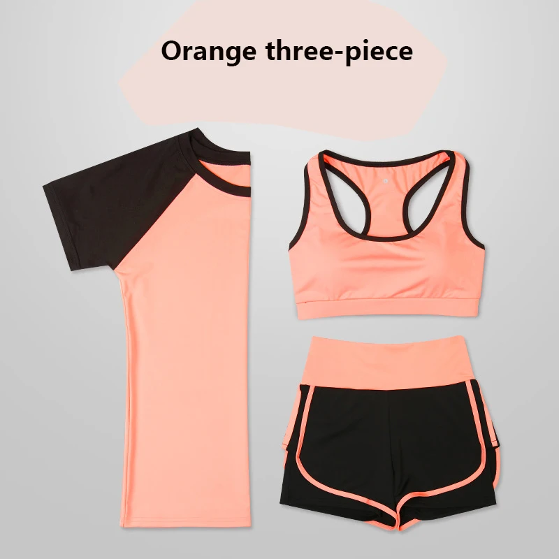orange three-piece Спортивный костюм из двух предметов, свободная летняя одежда для фитнеса и йоги, спортивный костюм для женщин - Цвет: orange three-piece