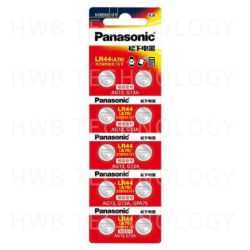 10 шт. PANASONIC LR44 A76 AG13 0% Hg SR1154 357 LR 44 1,5 V батареи для калькулятора 0% Hg
