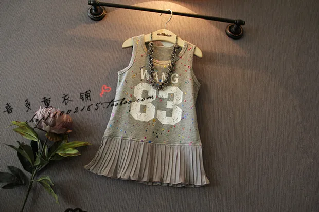 number 83 print girls dress summer new clothes chiffio patchwork kids for party sleeveless gray Graffiti jacket girl | Детская одежда и