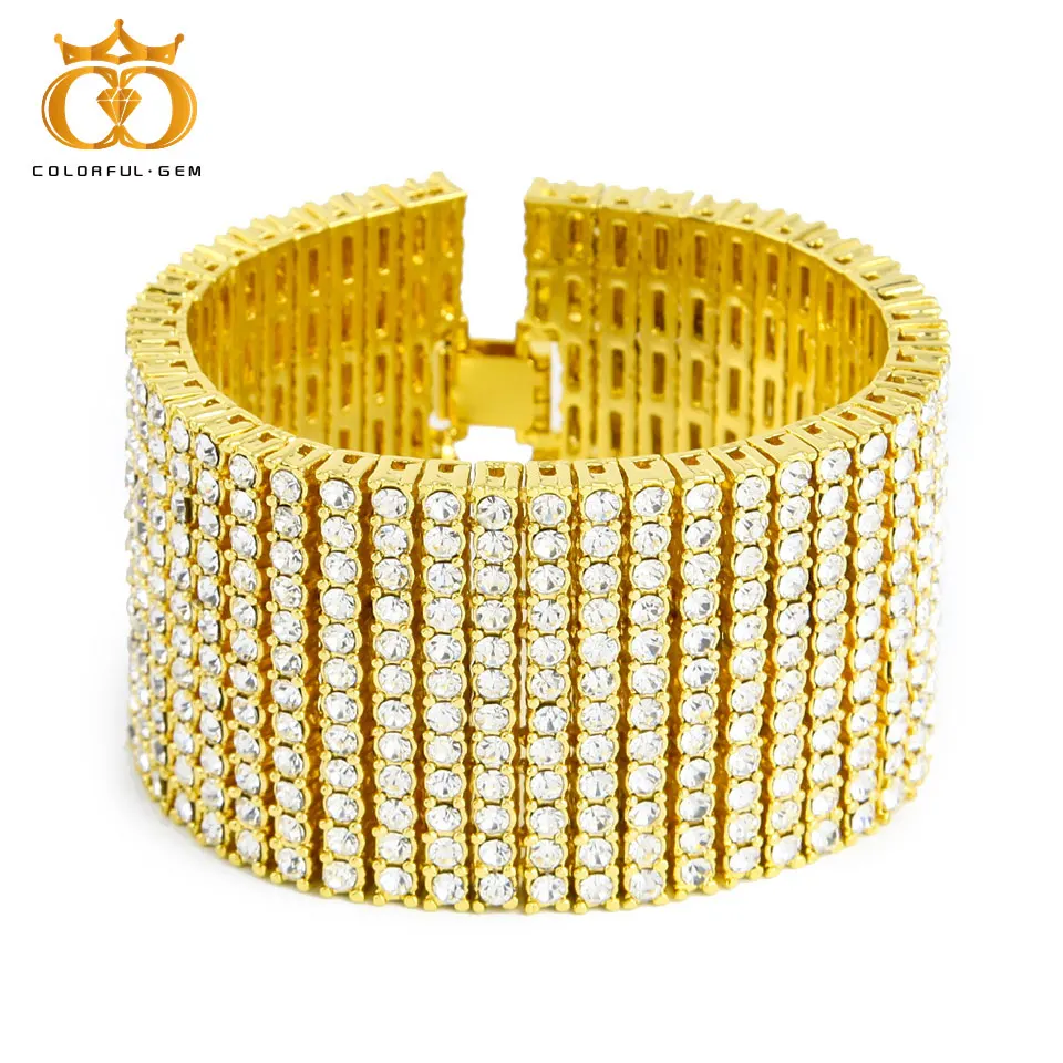 Мужской браслет в стиле хип-хоп серебряный золотой цвет 12 рядов блестящий