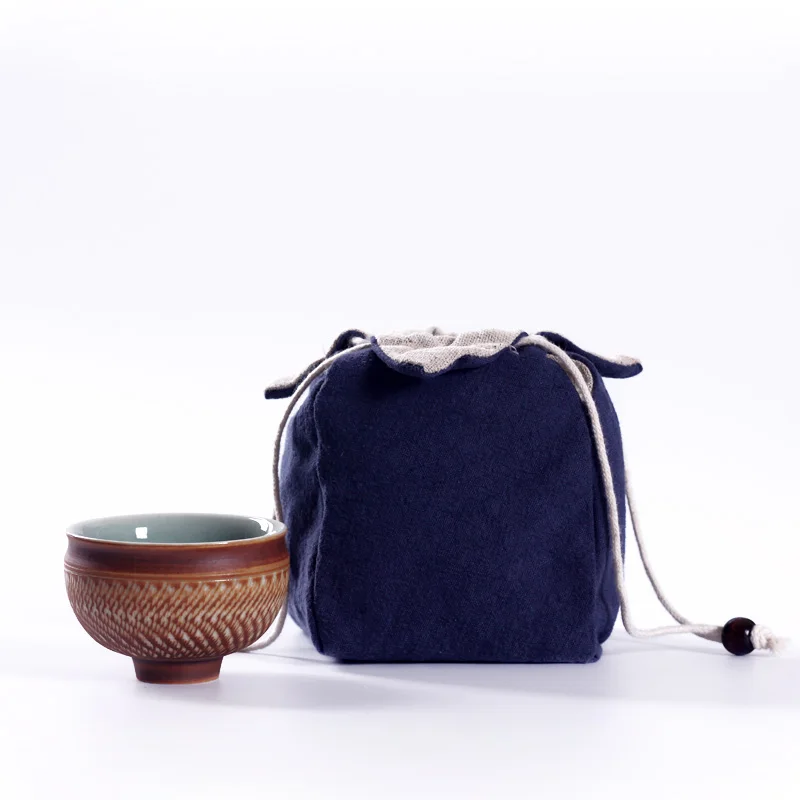 Японская льняная портативная дорожная сумка для хранения чайный набор пакет из