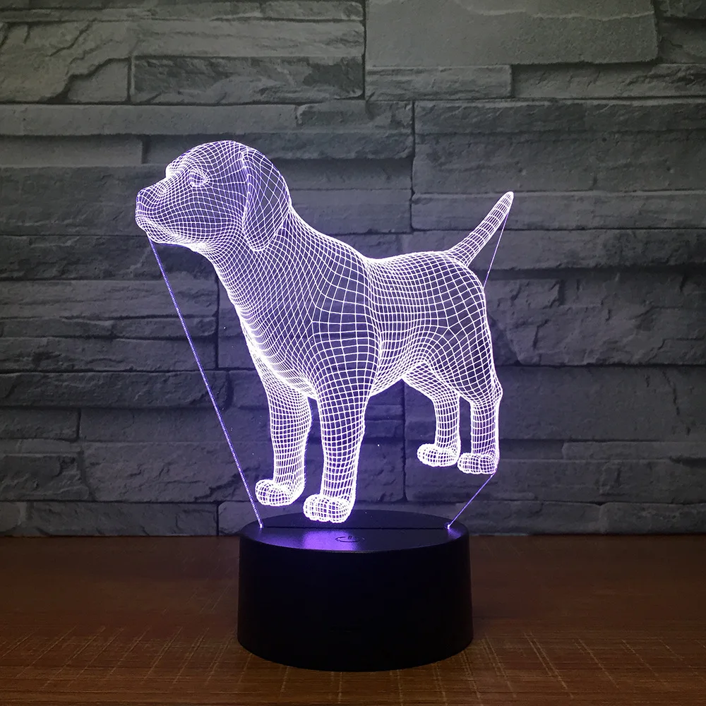 Милая новая собака 3D светодиодный ночник 7 цветов мигающий сенсорный Usb Иллюзия