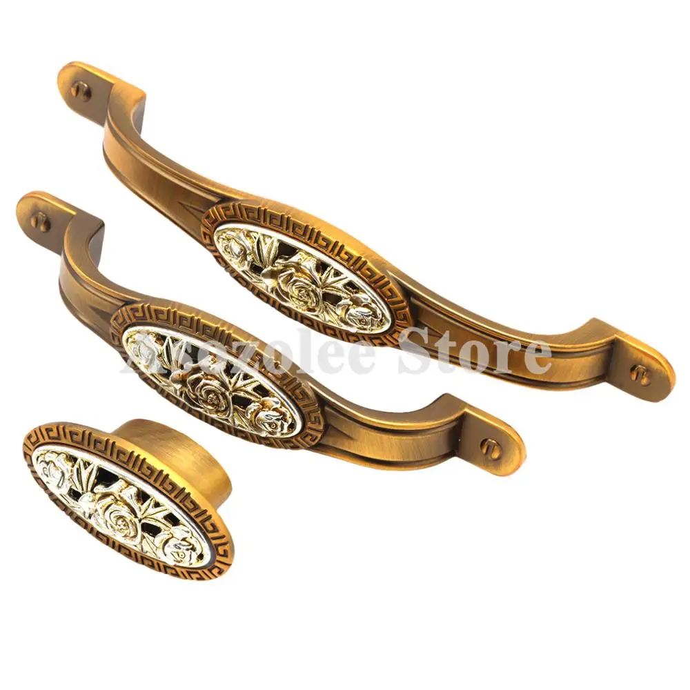 2PCS Vintage Flower Retro Bronze Single/Double Hole Cabinet Knobs Drawer Wardrobe Pulls Cupboard Closet Door Handle | Обустройство