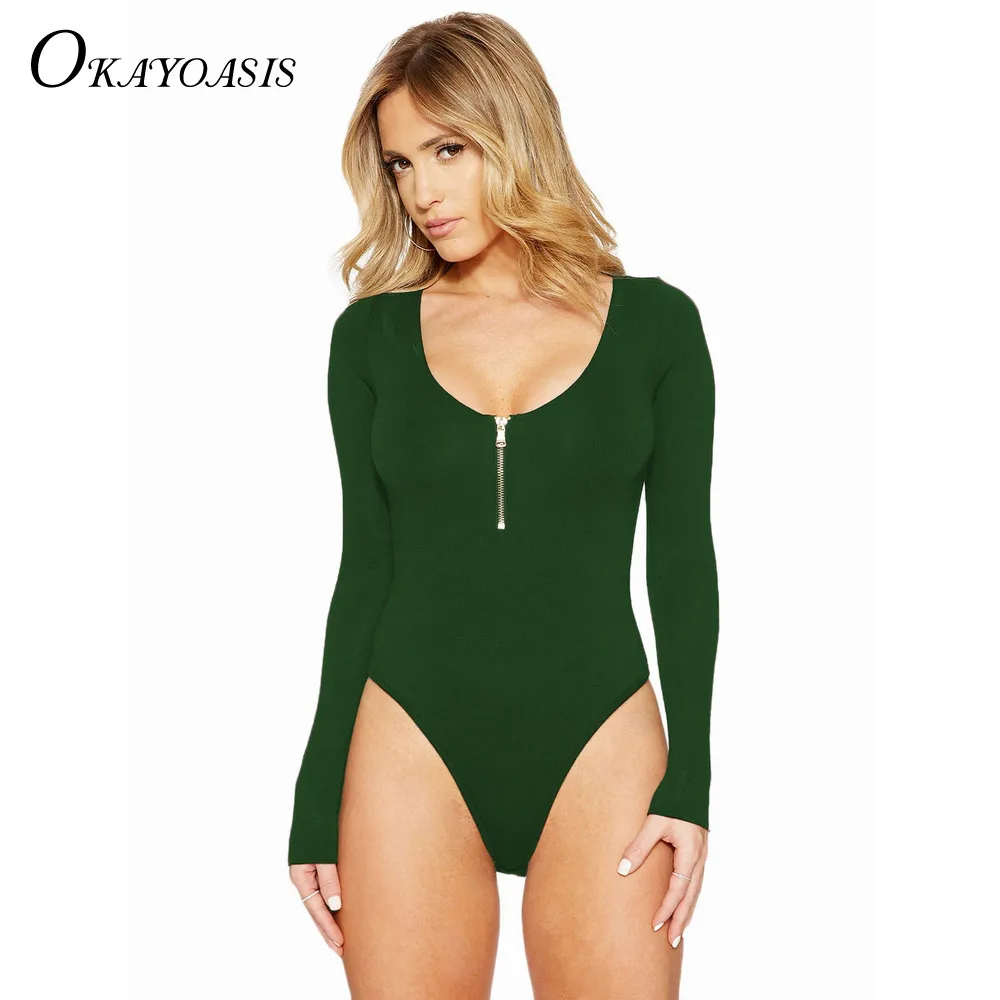 Женский комбинезон с глубоким v образным вырезом и молнией спереди Осенний