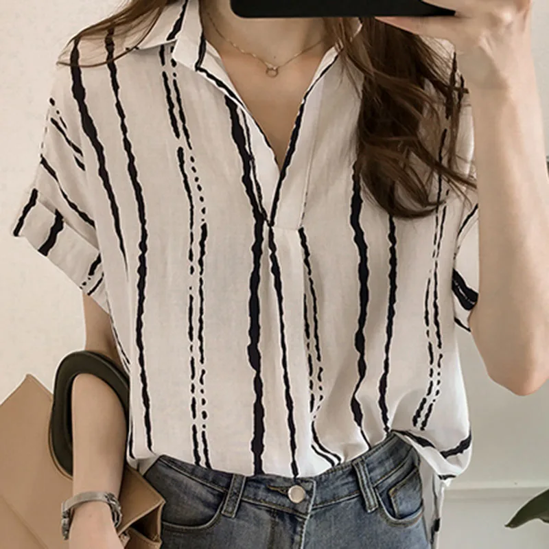

Newly Women Striped Shirts Short Sleeves Loose Slim Fit Casual Tops for Summer m99